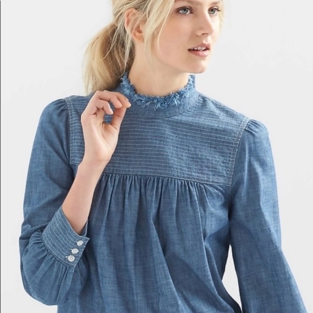Gap for Good High Neck Tie Back Denim Blouse NWT Sz XS